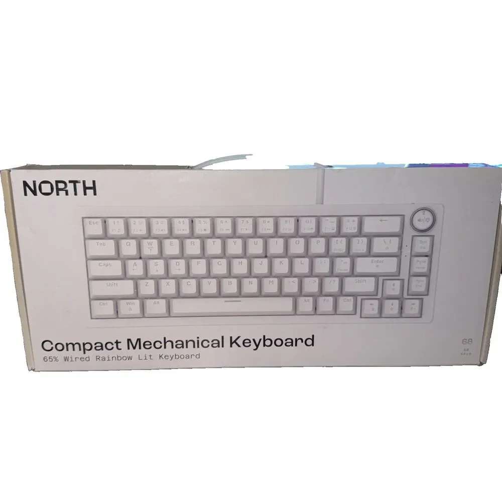 North Compact Mechanical Keyboard-68 Keys, 65% Wired Rainbow Lit Keyboard-White